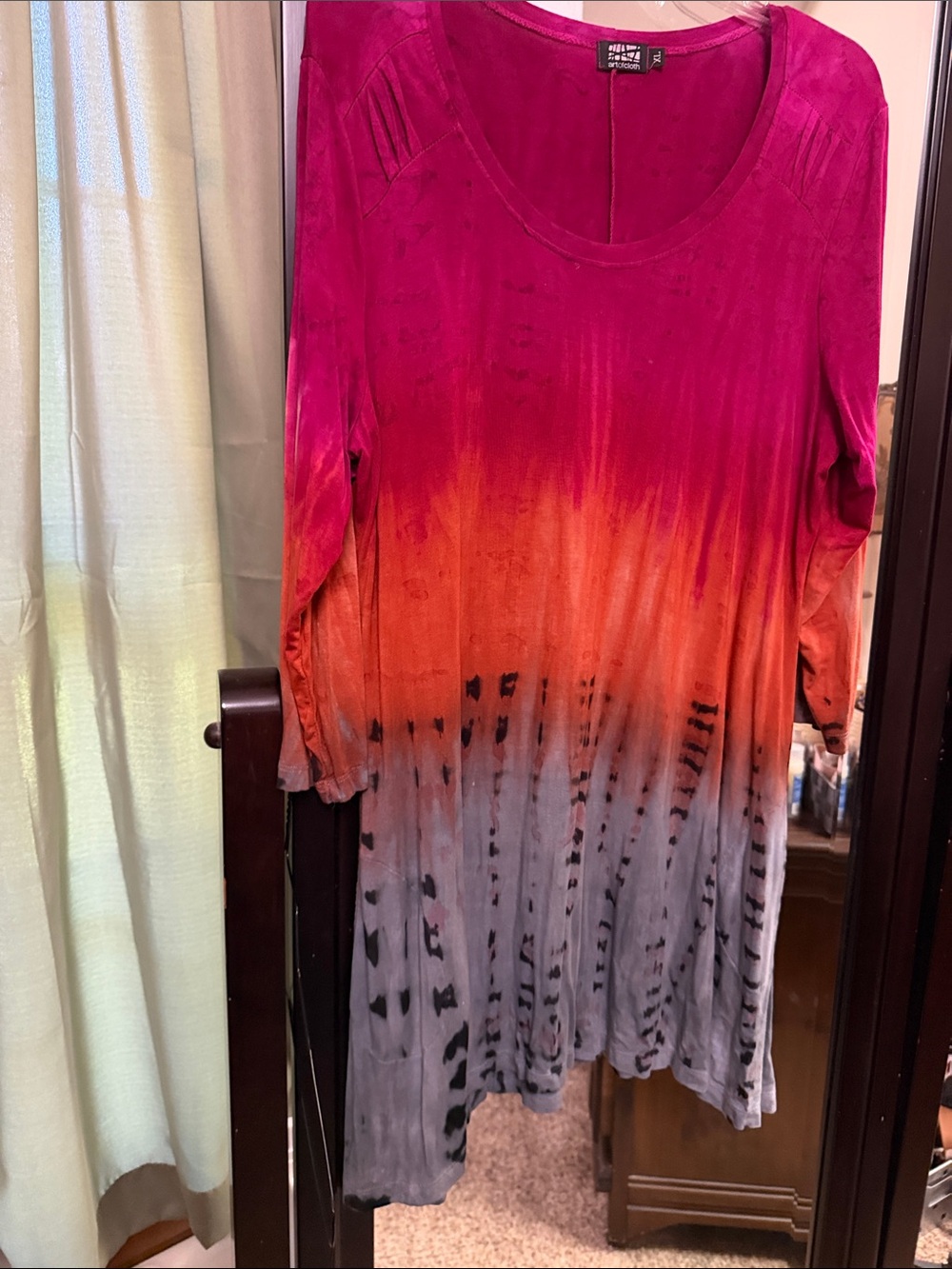 Women’s Ombre Scoop Neck Tunic - Pink/Orange/Gray